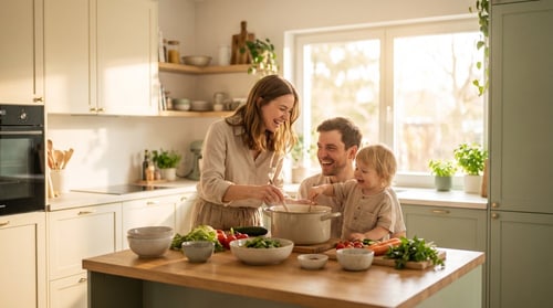 Familie kocht gemeinsam in der Küche